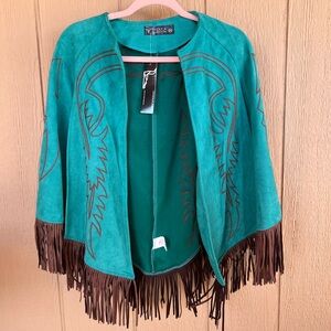 Lucky & Blessed Turquoise Cape with Dark Brown Fringe